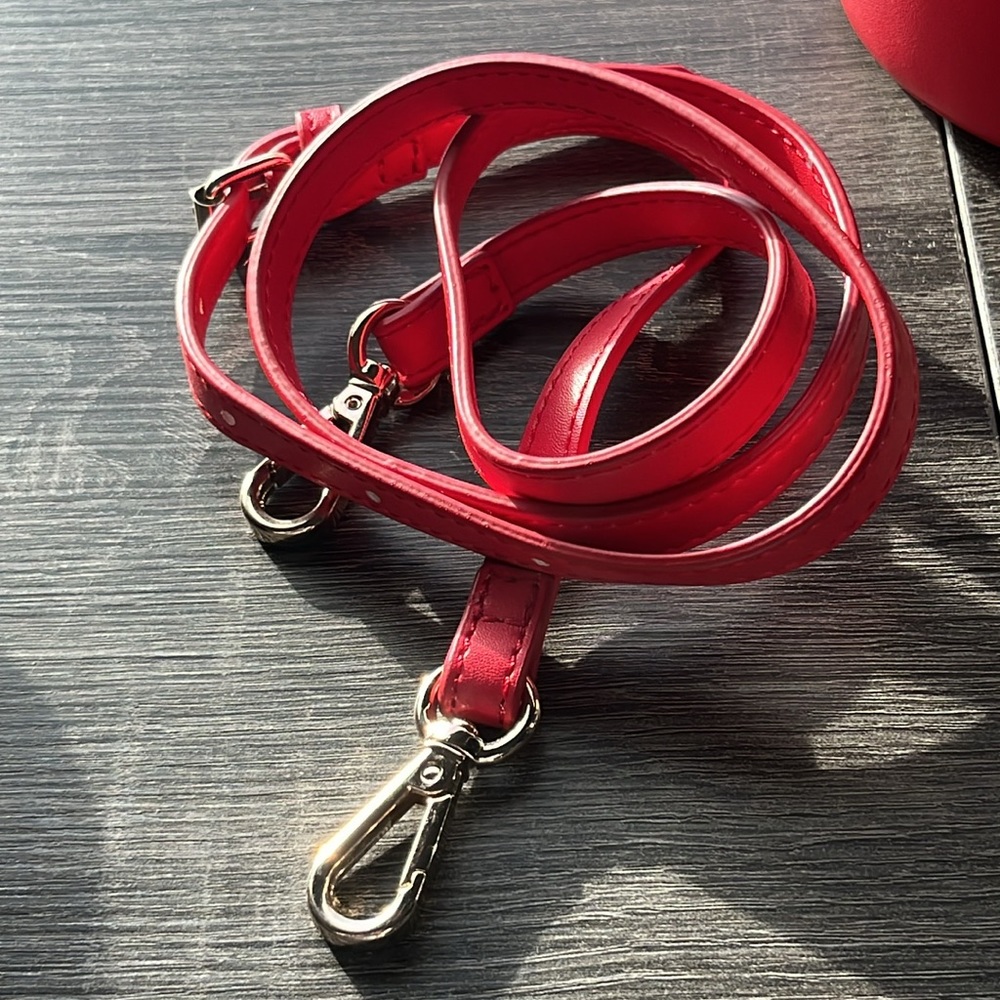 Red bucket bag with gold handle comes with crossbody strap - Picture 4 of 4